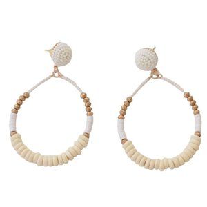 White Candy Beaded Hoop Earrings